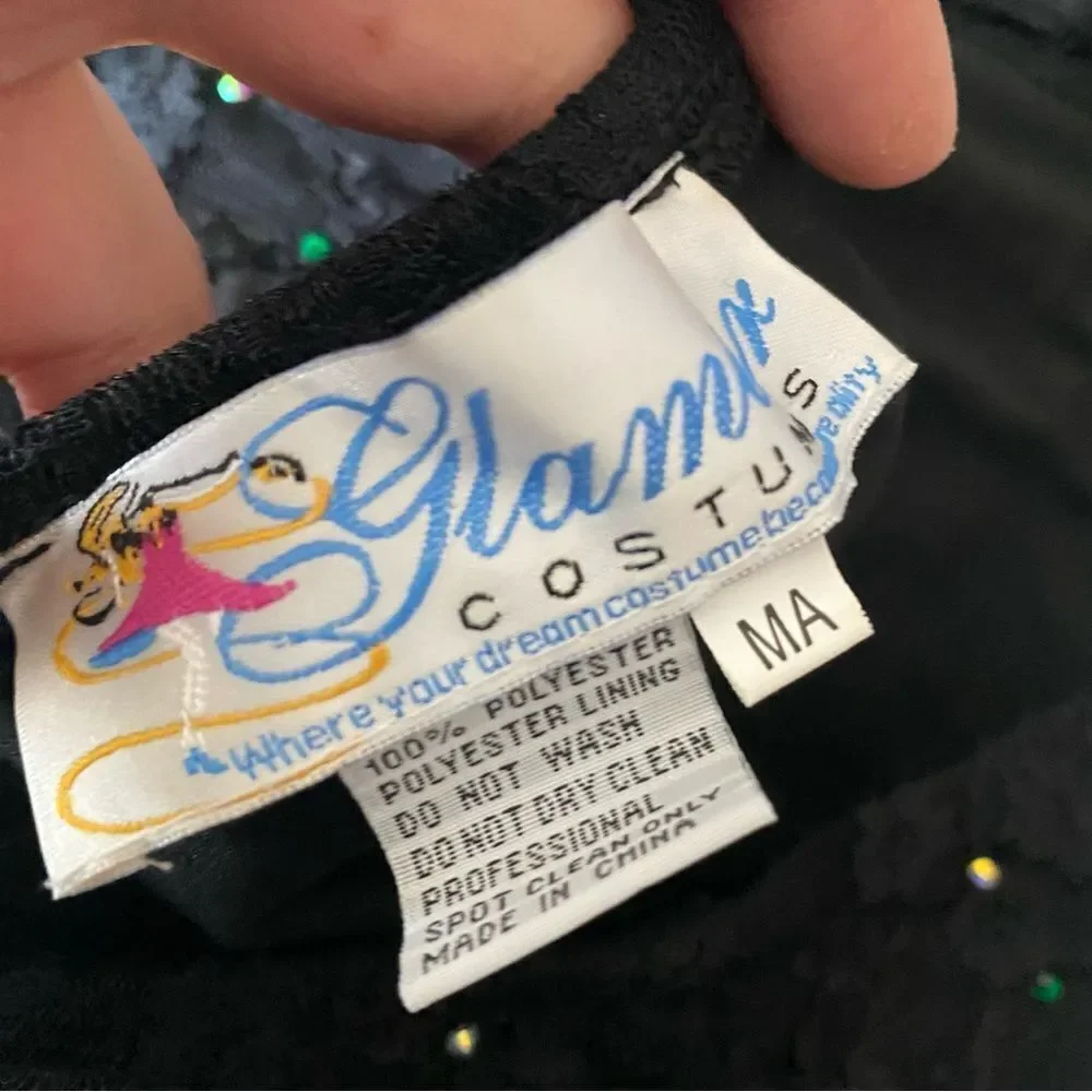 Glamour solo custom dance costume black leotard illusion MA-Medium adult